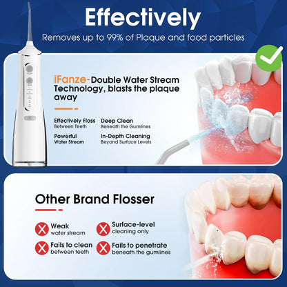 Cordless Water Flosser, Rechargeable Oral Irrigator with 300Ml Water Tank, 4 Cleaning Modes & 4 Tips, Portable Dental Water Flosser for Travel Home Office, White